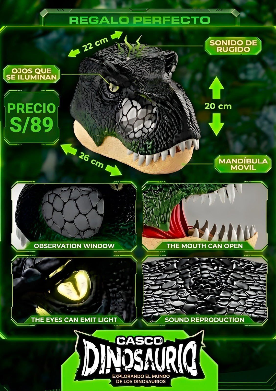 Ultoys: Casco Dinosaurio Sonido y Luces