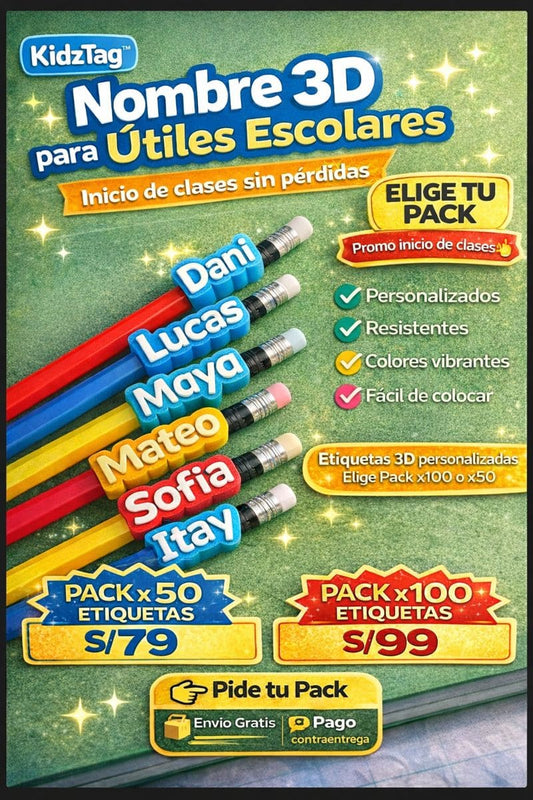 KidzTag™ – Nombre 3D para Útiles Escolares