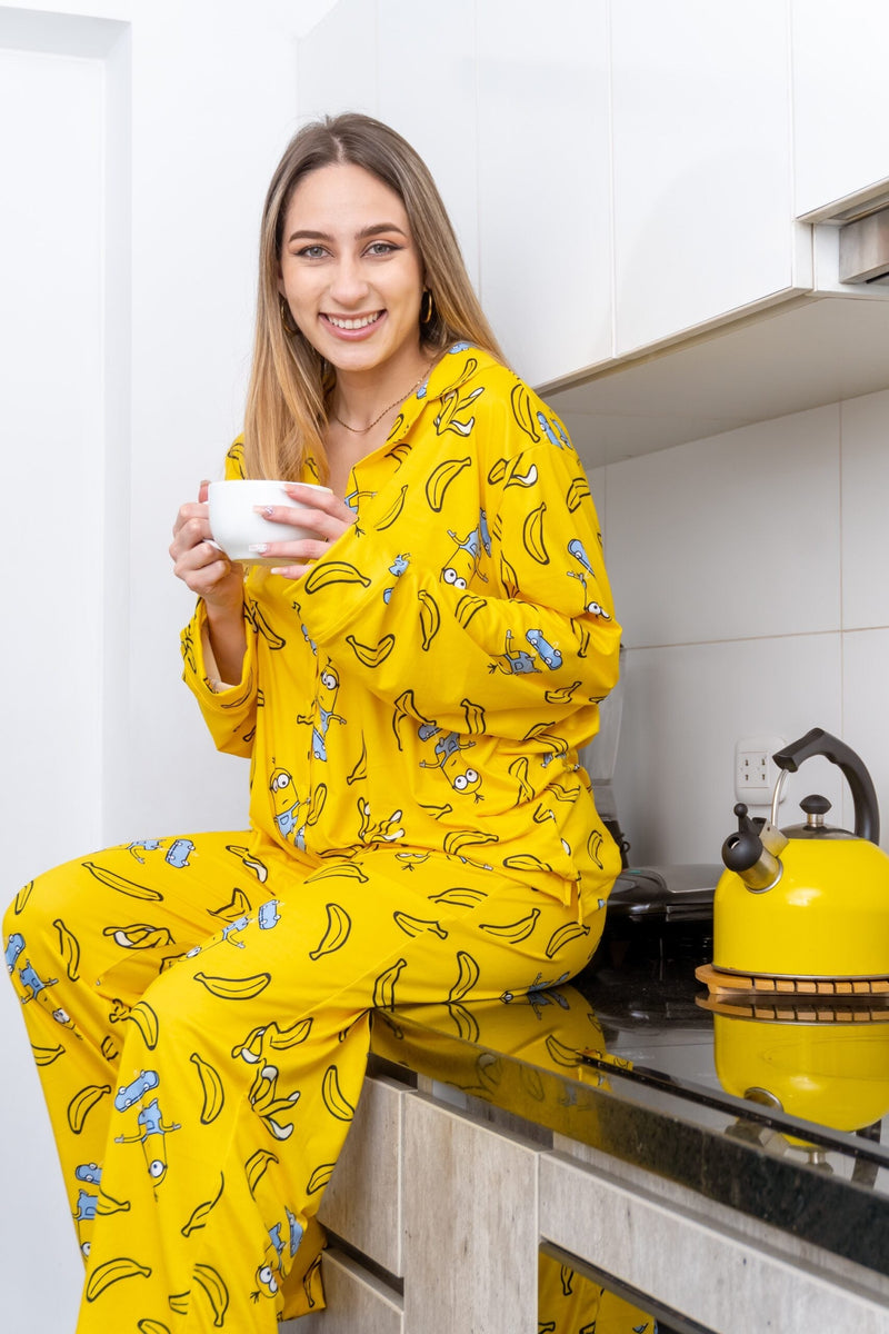 Pijama Polo Manga Larga + Pantalon Minions SPAM Piel de Durazno