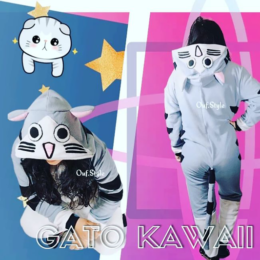Pijama Animada Enterizo Gatito Kawaii Micropolar antialérgico