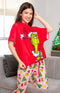 Pijama Polo Manga Corta + Pantalon El Grinch Mujer SPAM Piel de Durazno